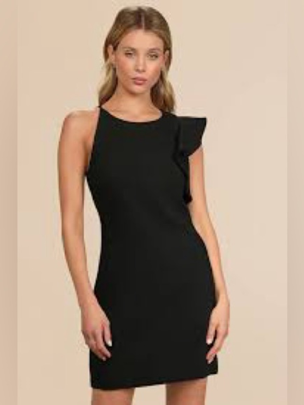Lulu's Black One-Shoulder Ruffle Fully Lined Mini Dress
